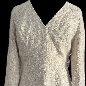 Tweed V-Neck Dress Mini XL Cream Date night Casual